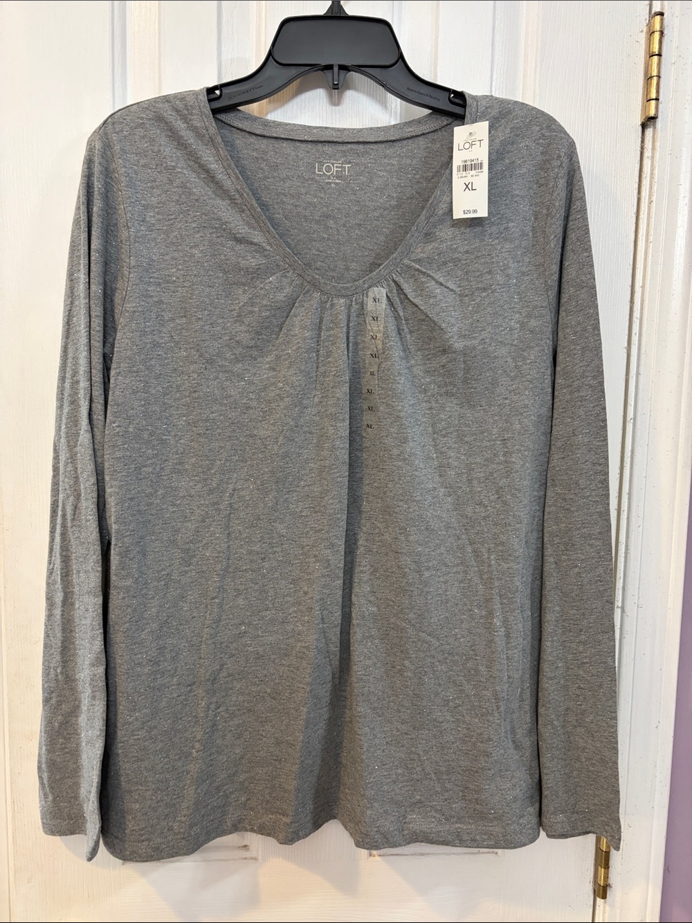 LOFT Gray V-Neck Long Sleeve Top